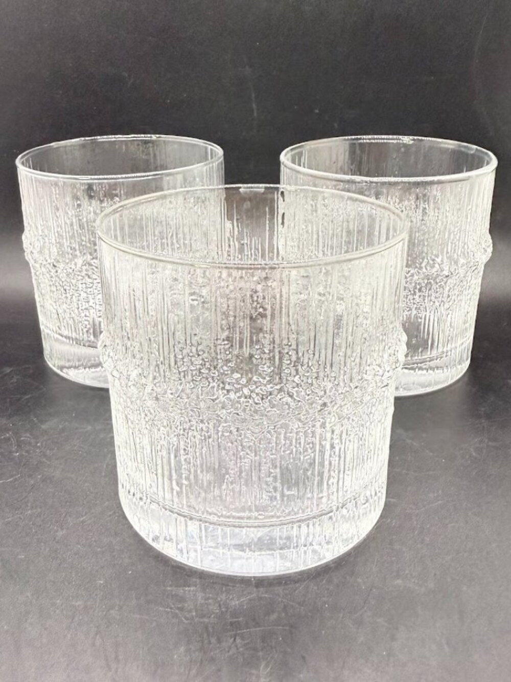 Vintage Iittala Niva Crystal Double Old Fashioned Glasses Set 3 MCM Icicle 1970s